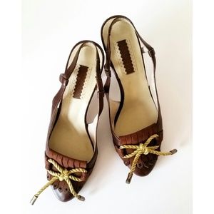 Super Cute Brown Leather Slingback Pumps (size 5)